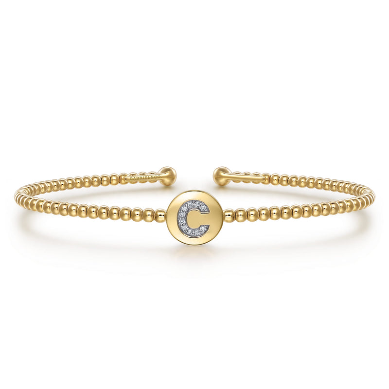 14K Yellow Gold Round Initial C Cuff Bracelet