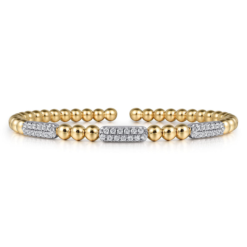 Bujukan 14K Two-Tone Gold Diamond Pavé Bar Beaded Split Bangle Bracelet