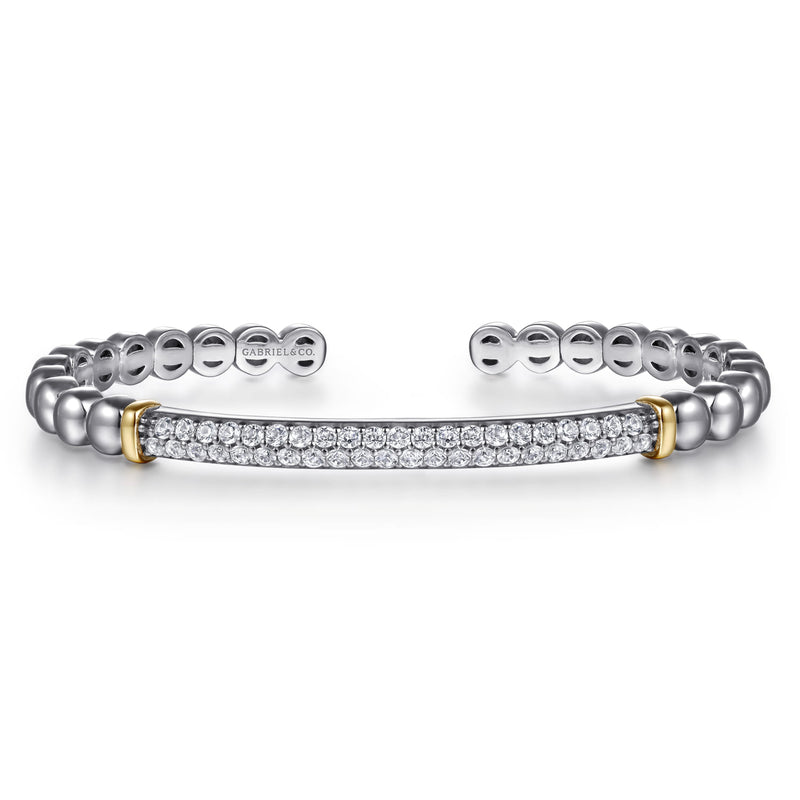 14K Gold & Sterling Silver White Sapphire Bangle Bracelet