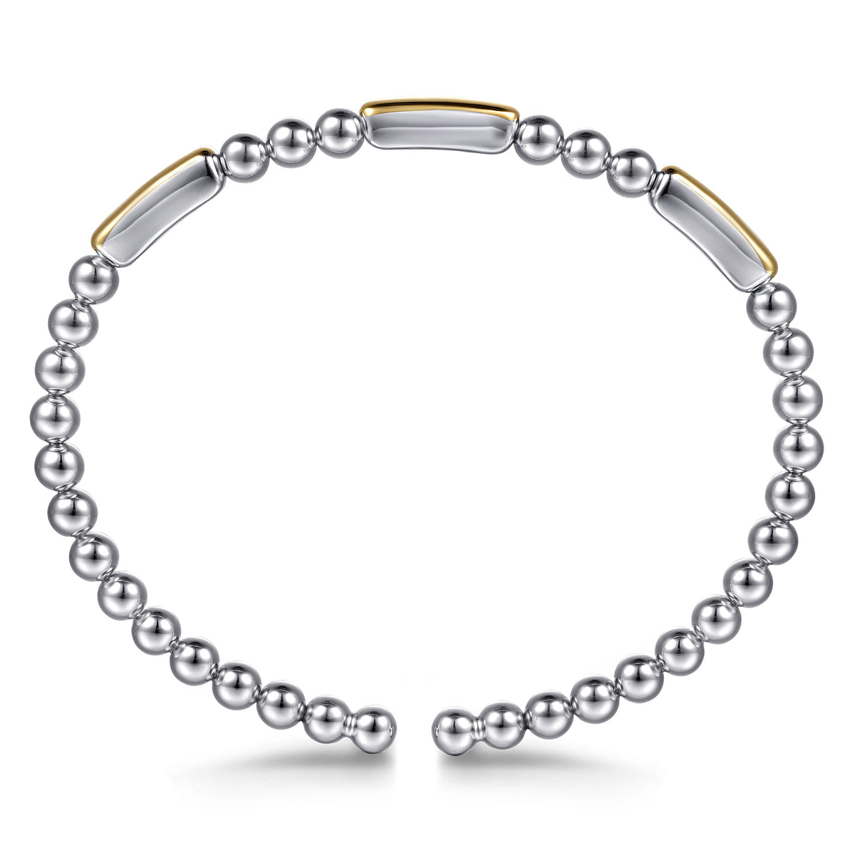 14K Gold & Sterling Silver Station Bar Bangle Bracelet