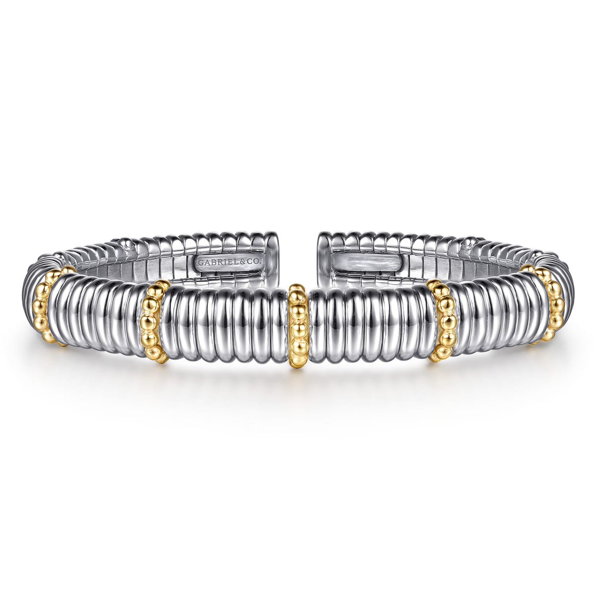 14K Gold & Sterling Silver Shrimp Textured Split Bangle Bracelet
