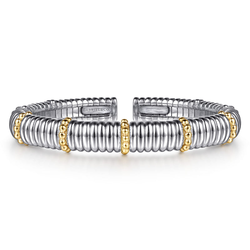14K Gold & Sterling Silver Shrimp Textured Split Bangle Bracelet