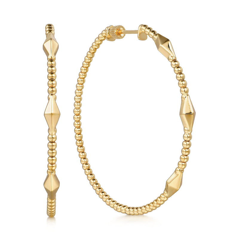 Bujukan 14K Yellow Gold Pyramid Hoop Earrings