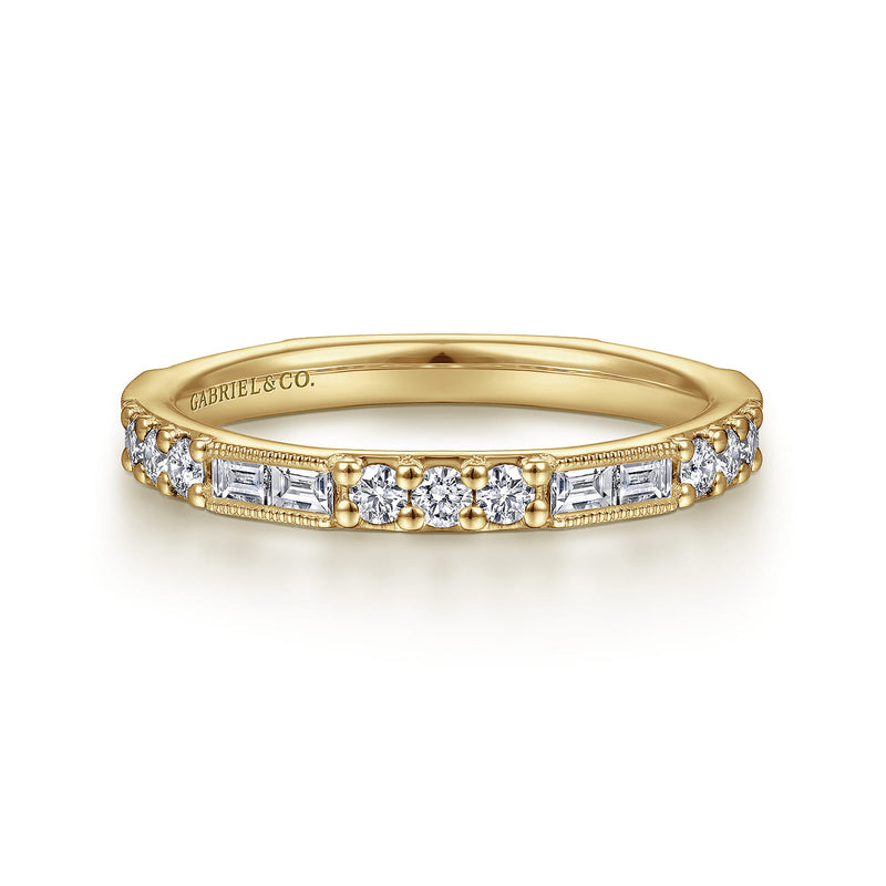 14K Yellow Gold Baguette Round Ring
