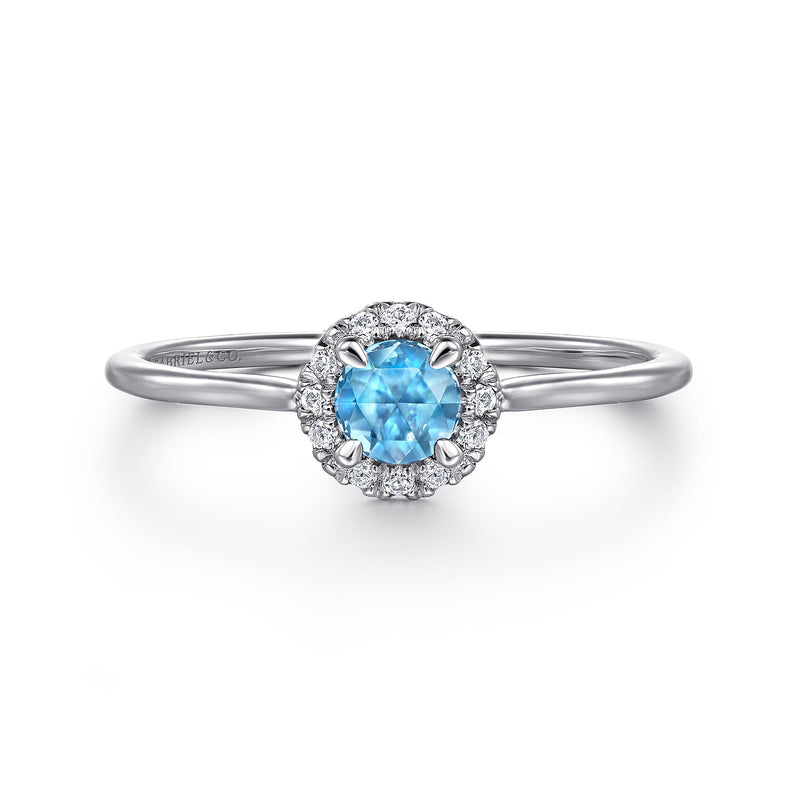 14K White Gold Blue Topaz Ring