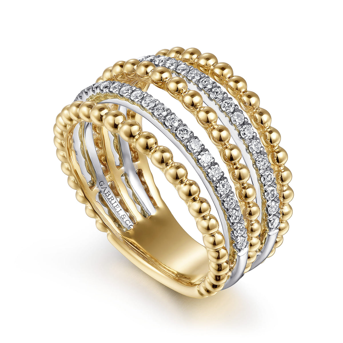 Bujukan 14K Two-Tone Gold Multi Row Wide Ring