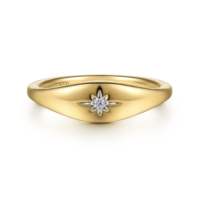 Contemporary 14K Yellow Gold Starburst Signet Ring