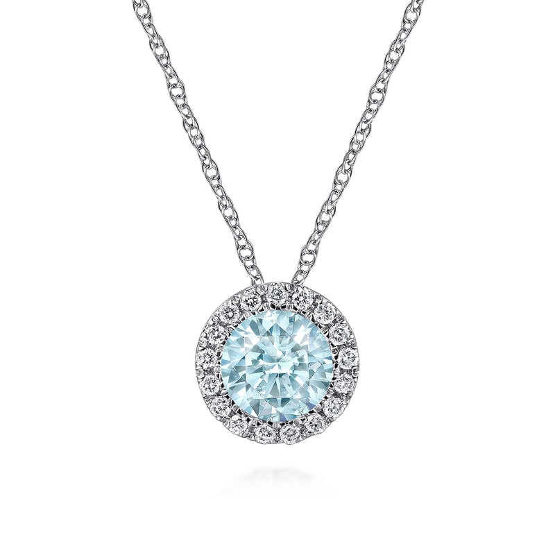 14K White Gold Aquamarine Pendant Necklace