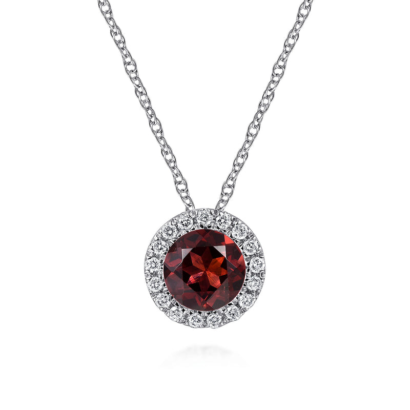 14K White Gold Garnet Pendant Necklace