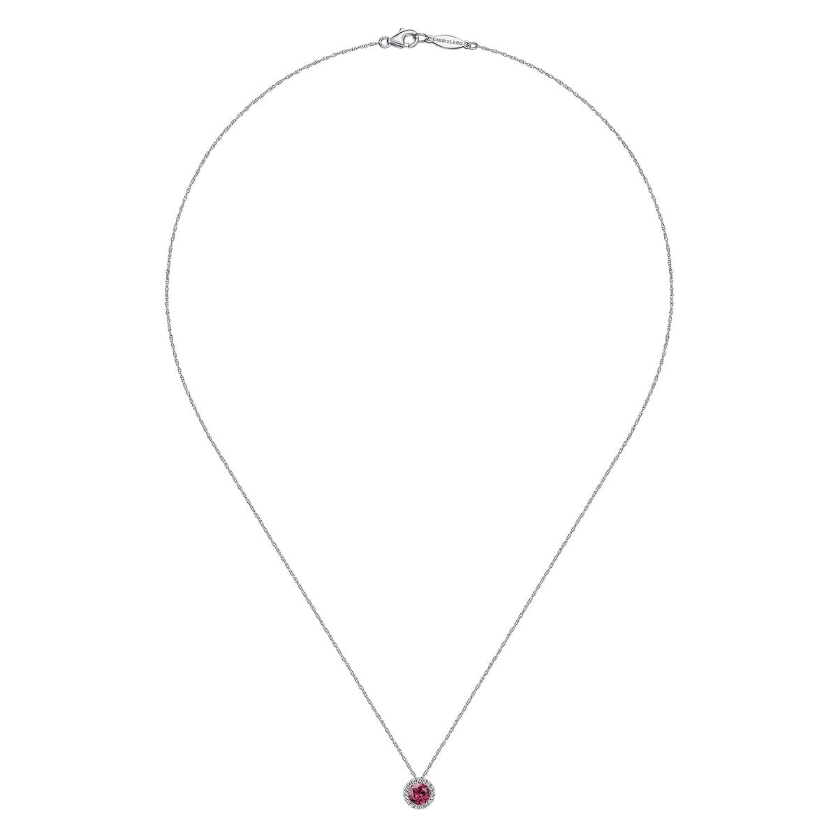 14K White Gold Pink Tourmaline Pendant Necklace