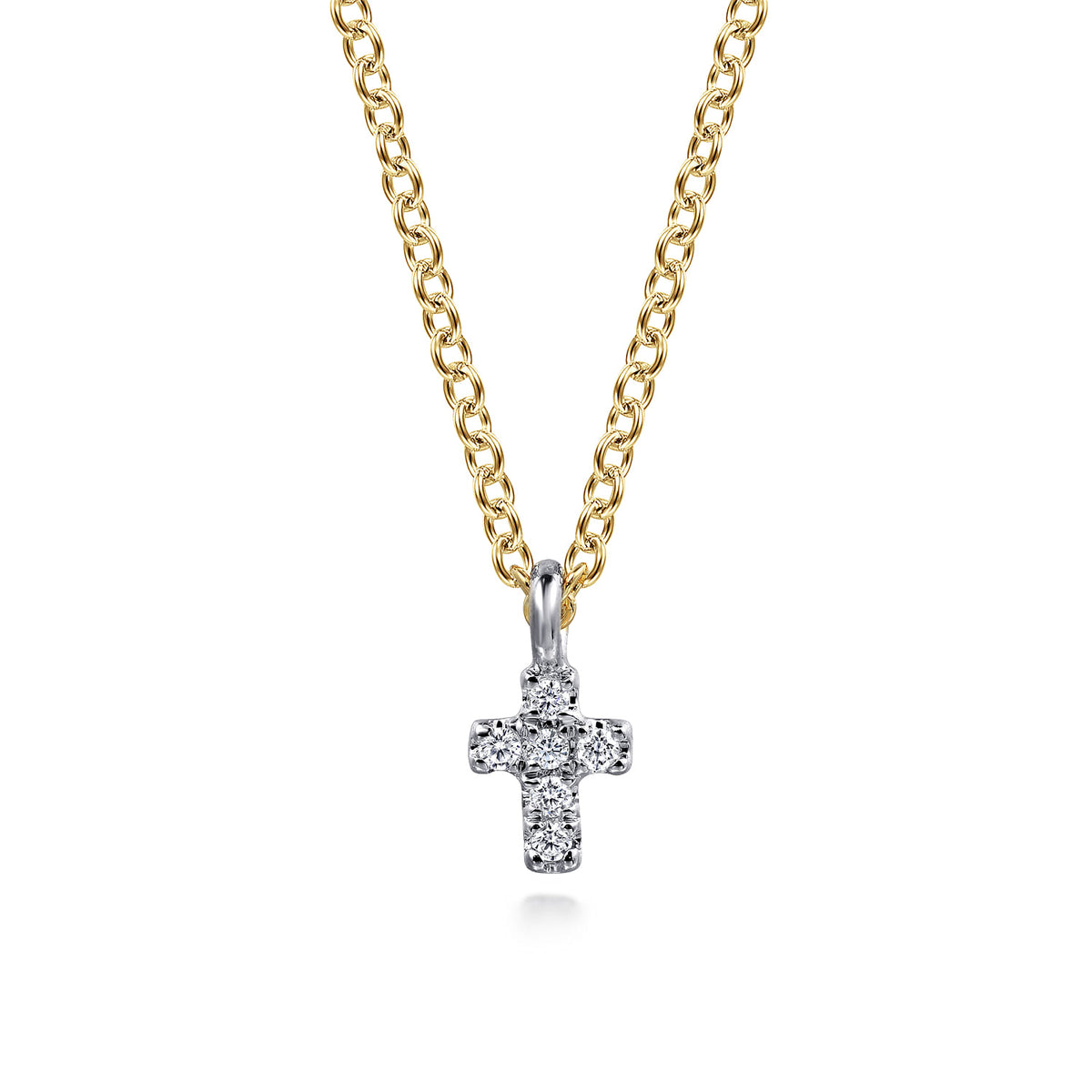 14K Two-Tone Gold Cross Pendant Necklace
