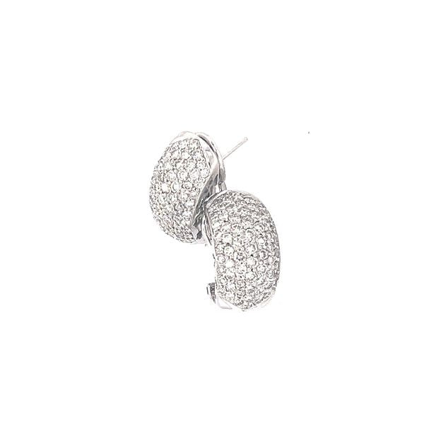 18K White Gold Diamond Huggie Earrings