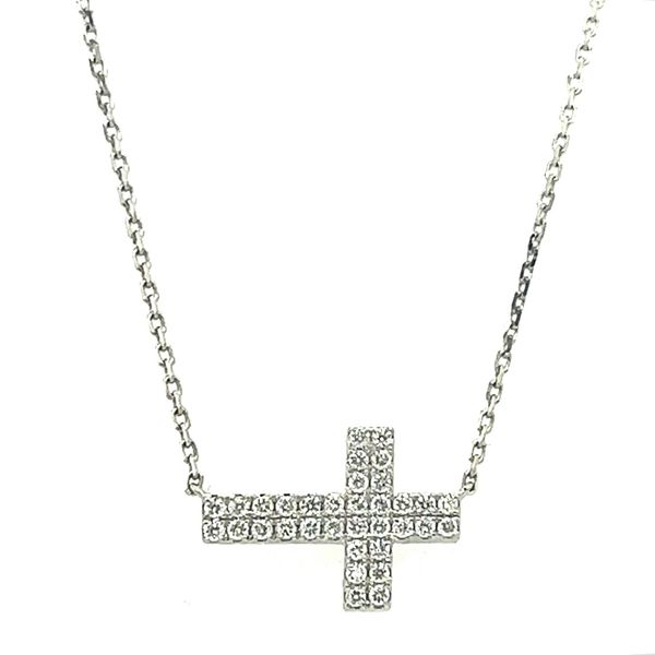 14K White Gold .25ctw Diamond Sideways Cross Necklace