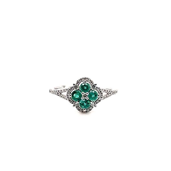 White Gold .60ct Emerald Gemstone and Diamond Clover Ring