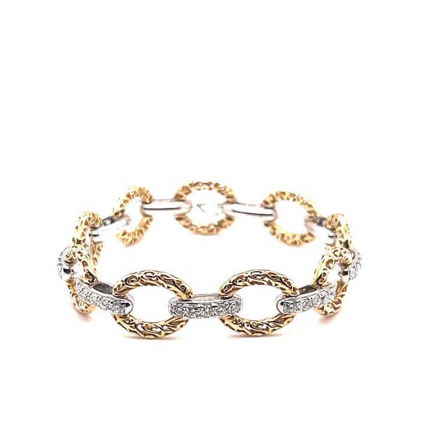 14K 2-Tone 2.95ctw Diamond Fancy Round Link Bangle