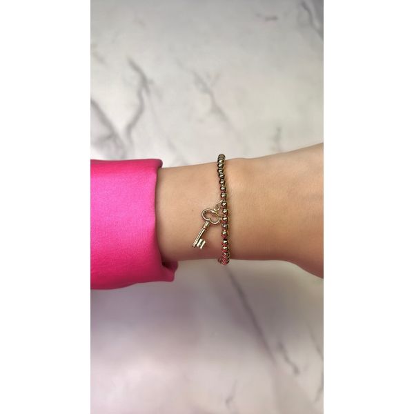 Gold Bead Bracelet with Key Charm