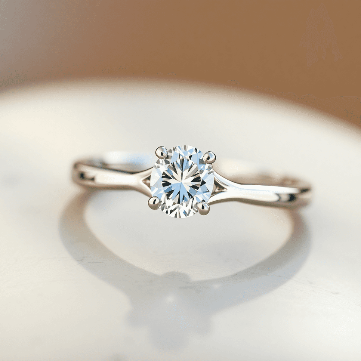Close-up of an elegant oval-cut diamond engagement ring on a sleek mixed-metal band, highlighted by soft natural lighting.
