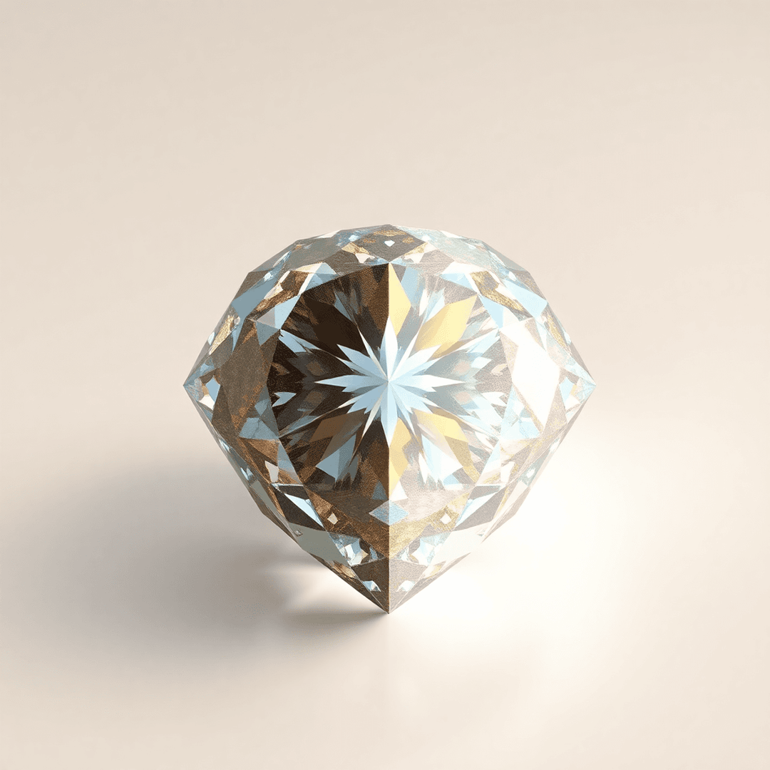 A radiant diamond split between earthy textures and glowing futuristic light, resting on a soft neutral background in a 3D render style.