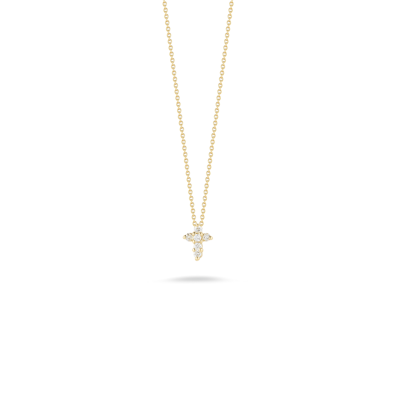 18K Yellow Gold Diamond Baby Cross Necklace