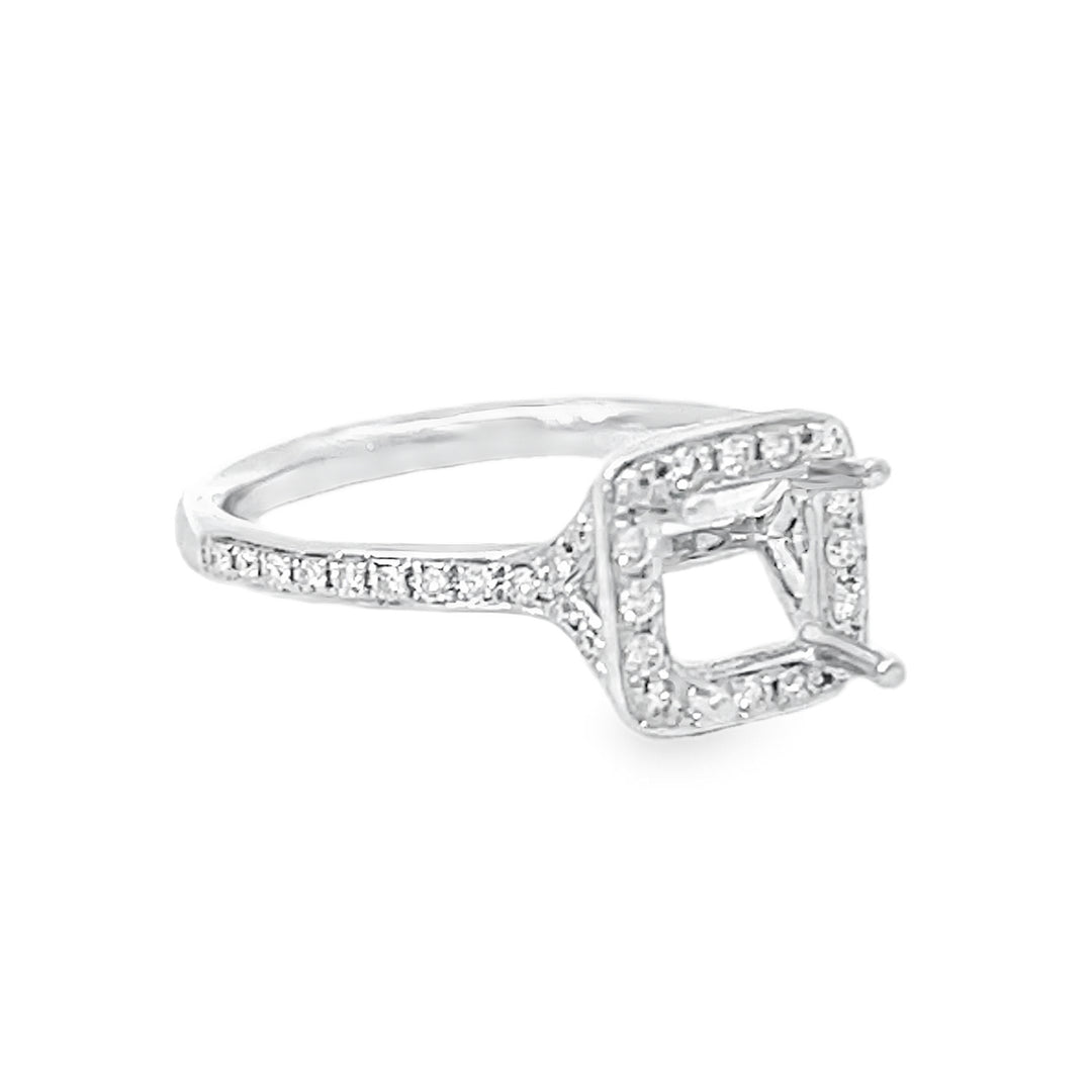 White Gold Halo Style Diamond Semi Mounting Ring
