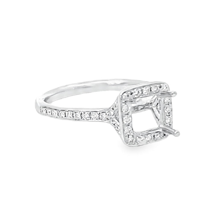White Gold Halo Style Diamond Semi Mounting Ring