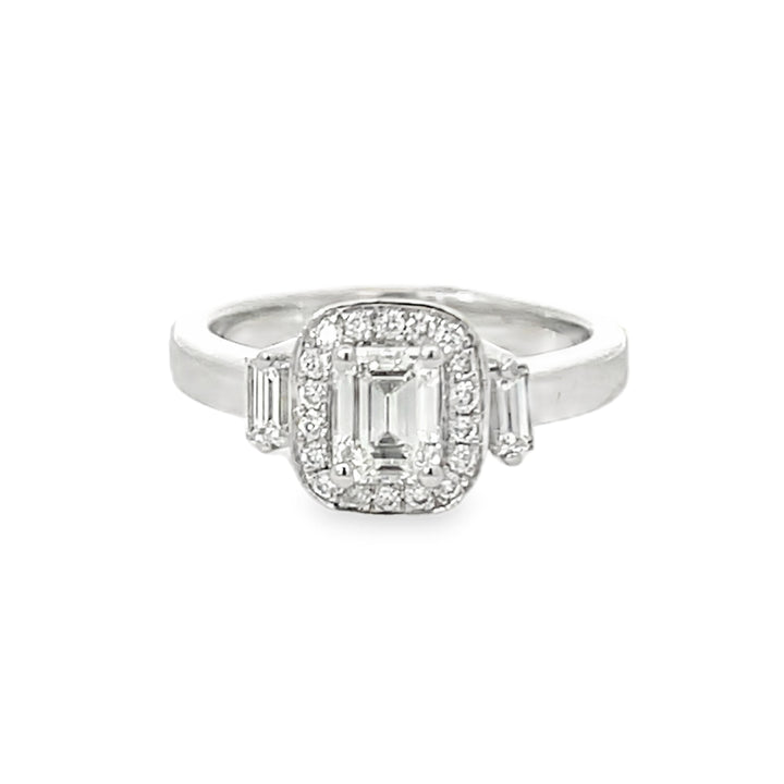 White Gold Emerald with Side Baguettes 2.00 Carat