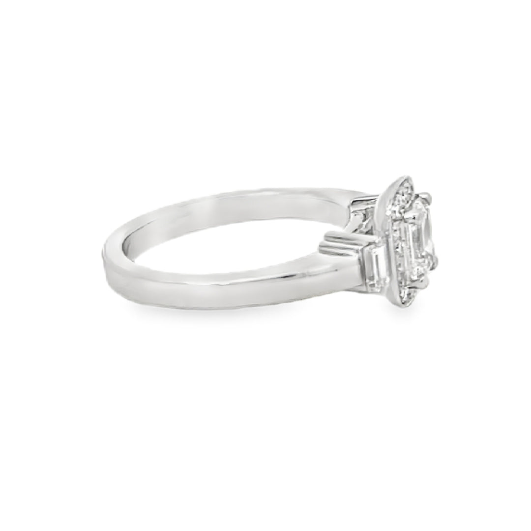 White Gold Emerald with Side Baguettes 2.00 Carat