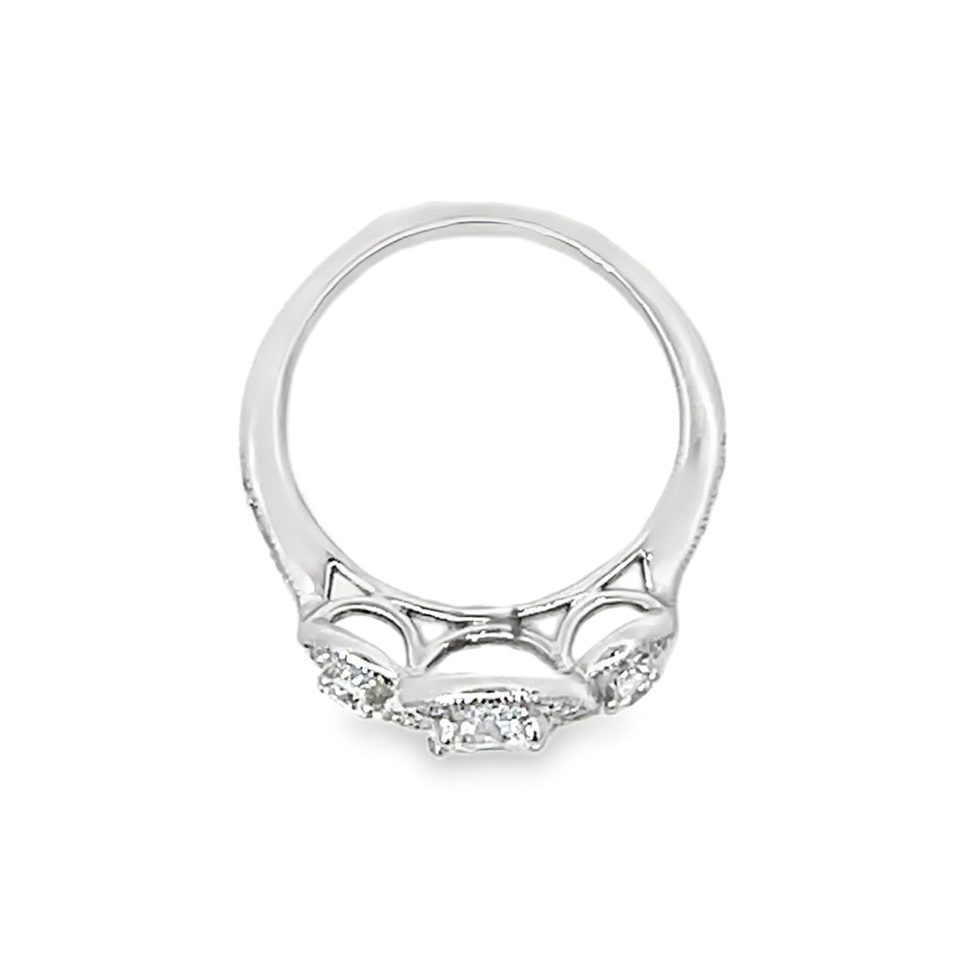 White Gold Three Stone Halo 1.50 Carats Diamond Ring