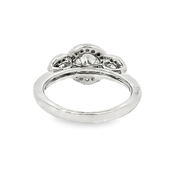 White Gold Three Stone Halo 1.50 Carats Diamond Ring