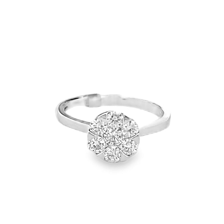 14K White Gold Round Cut Diamond Cluster Flower Engagement Ring 0.71ctw