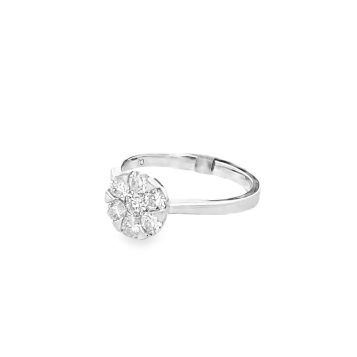 14K White Gold Round Cut Diamond Cluster Flower Engagement Ring 0.71ctw
