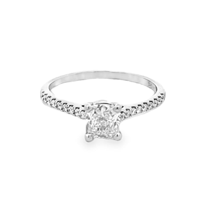 14K White Gold Cushion Cut Diamond Engagement Ring 0.90ctw