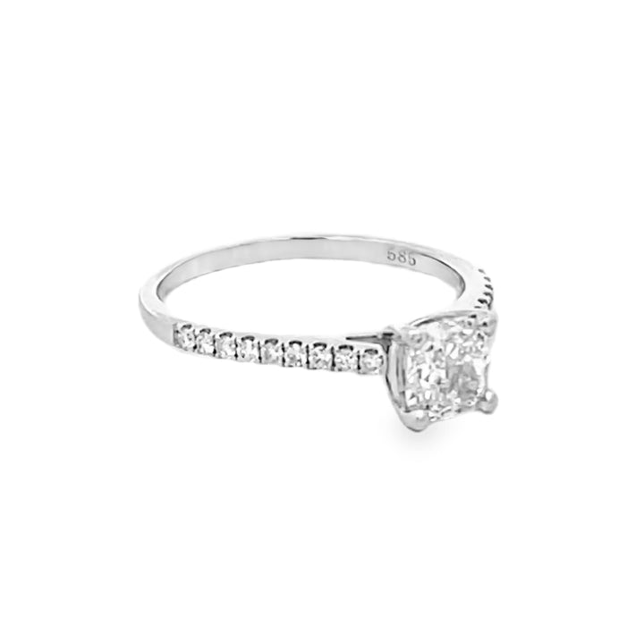 14K White Gold Cushion Cut Diamond Engagement Ring 0.90ctw