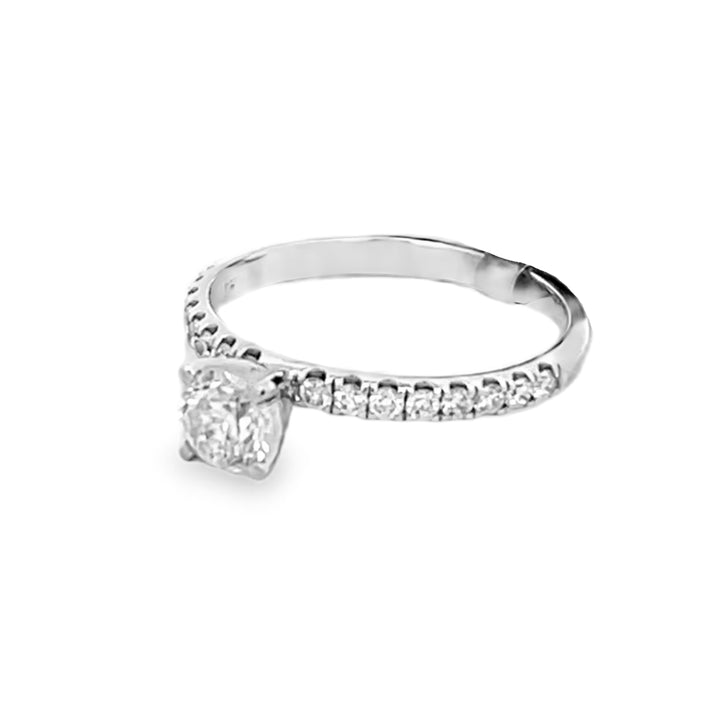 14K White Gold Round Cut Diamond Engagement Ring 0.75ctw