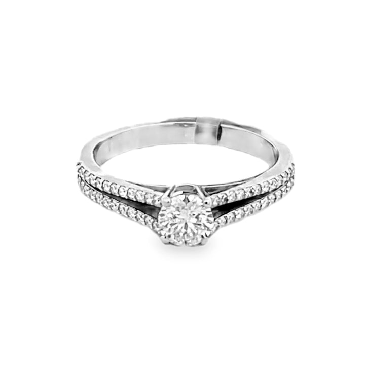 14K White Gold Round Cut Diamond Engagement Ring 0.75ctw