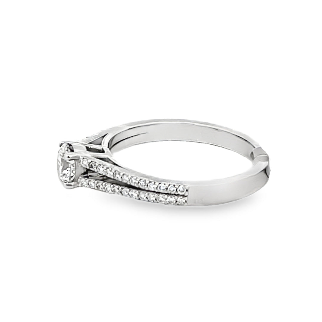 14K White Gold Round Cut Diamond Engagement Ring 0.75ctw