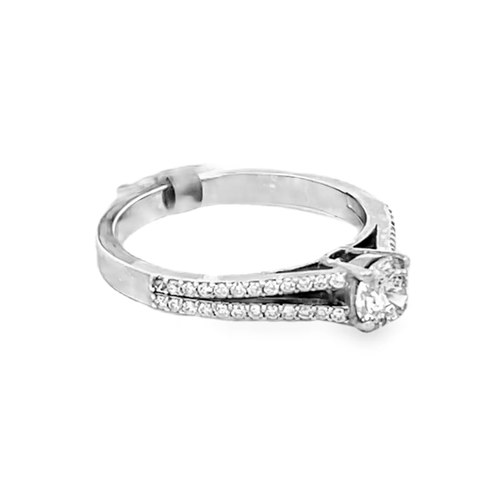 14K White Gold Round Cut Diamond Engagement Ring 0.75ctw
