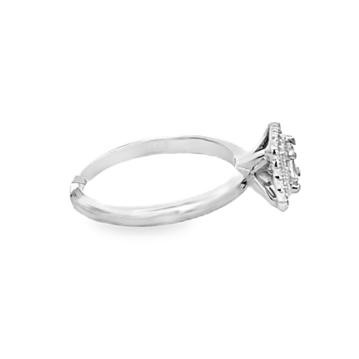 14K White Gold Princess and Round Cut Diamond Halo Engagement Ring 0.50ctw