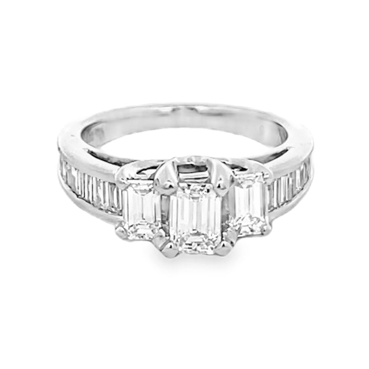 14K White Gold Emerald and Baguette Cut Diamond Engagement Ring 2.46ctw