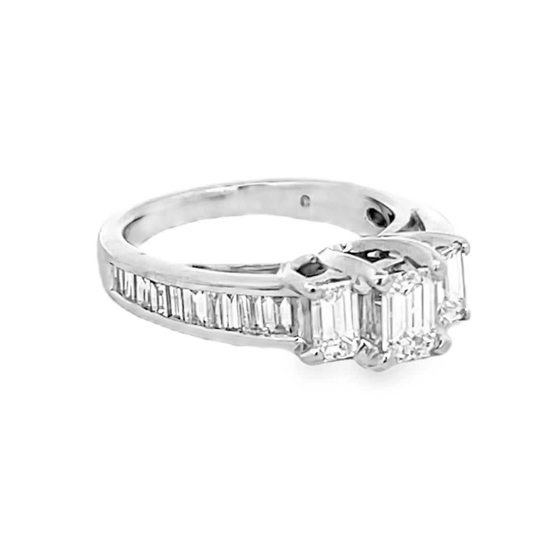 14K White Gold Emerald and Baguette Cut Diamond Engagement Ring 2.46ctw