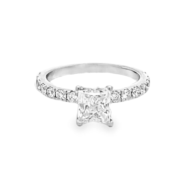 14K White Gold Princess and Round Cut Diamond Semi-Mounting Engagement Ring 1.70ctw