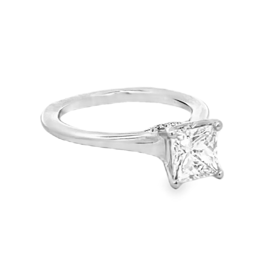 18K White Gold Princess Cut Solitaire Diamond Engagement Ring 1.55ctw