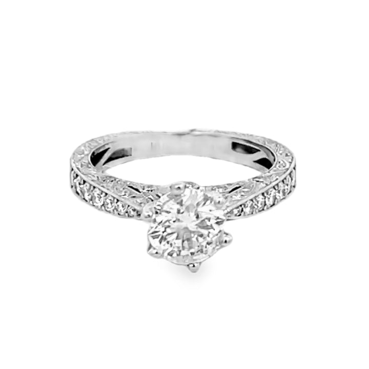 18K White Gold Round Cut Diamond Semi-Mounting Engagement Ring 1.31ctw