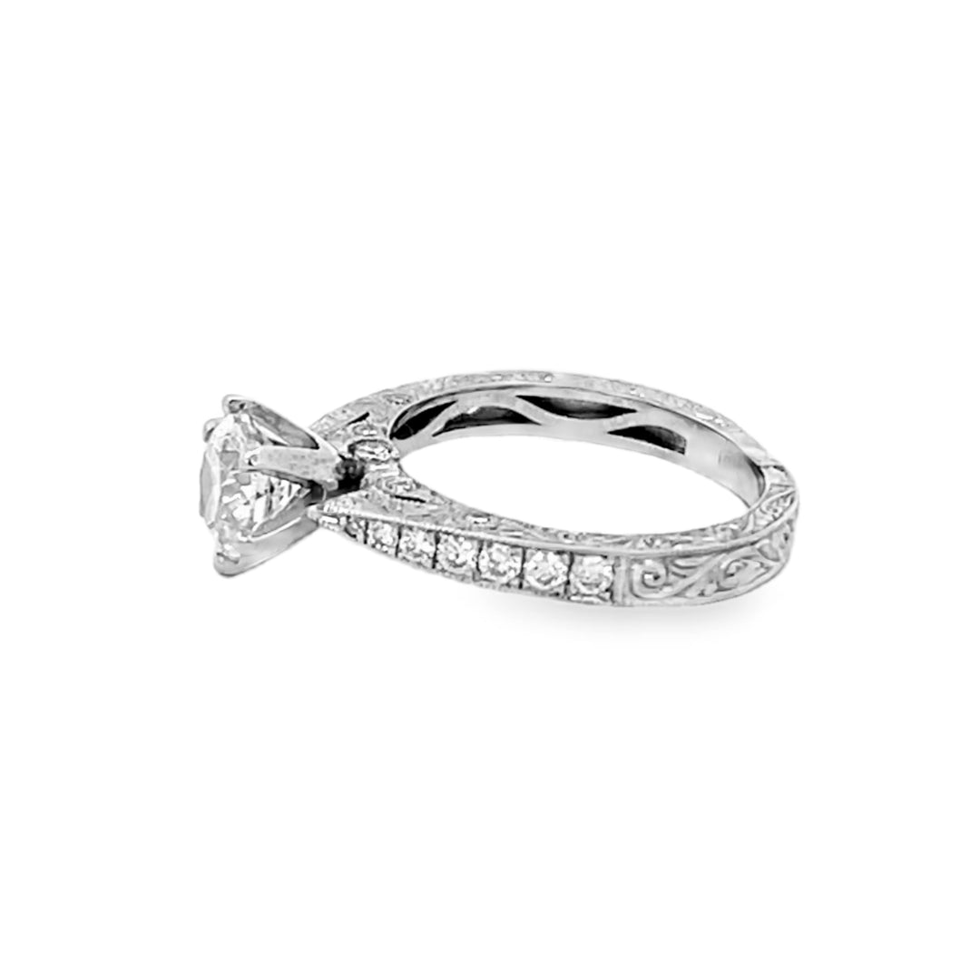 18K White Gold Round Cut Diamond Semi-Mounting Engagement Ring 1.31ctw
