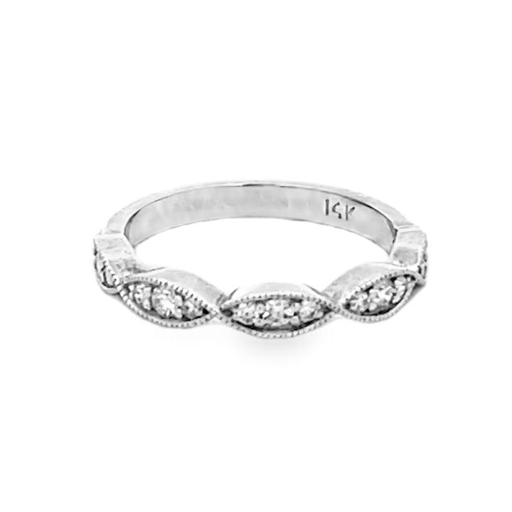 14K White Gold Round Cut Fancy Diamond Band 0.15ctw