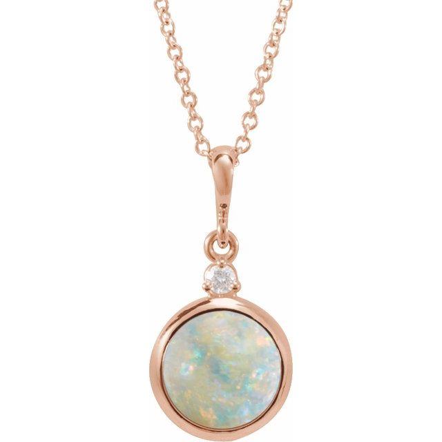 14K Gold Natural Ethiopian Opal and Diamond Cabochon Necklace