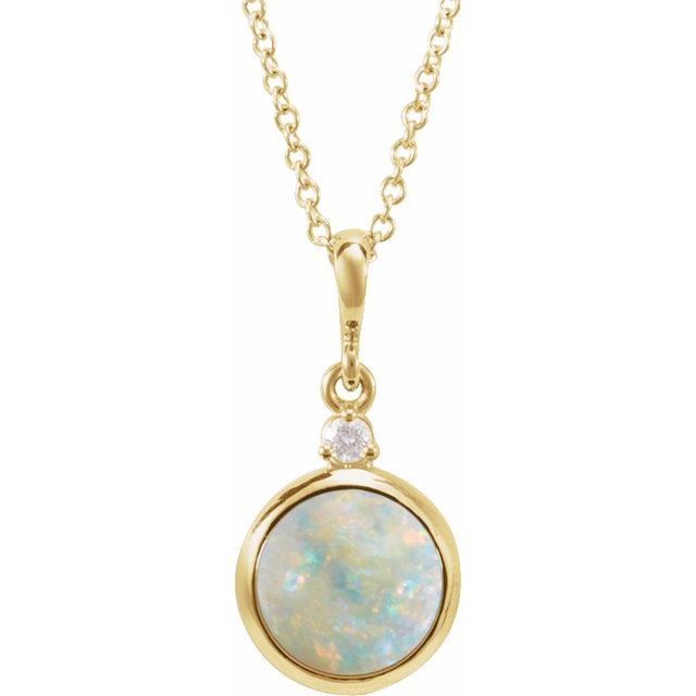 14K Gold Natural Ethiopian Opal and Diamond Cabochon Necklace
