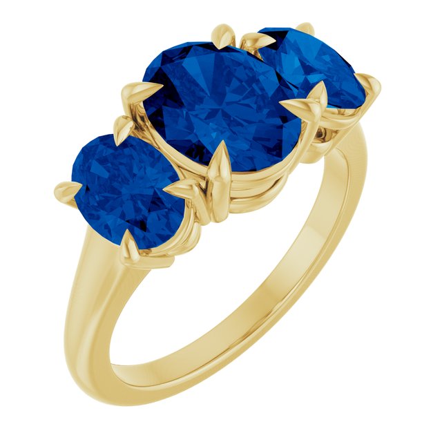 Lab-Grown Blue Sapphire Three-Stone Ring in 14K Gold, Silver & Platinum - Options Available