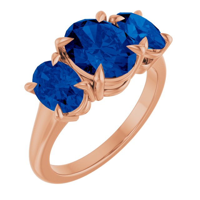 Lab-Grown Blue Sapphire Three-Stone Ring in 14K Gold, Silver & Platinum - Options Available