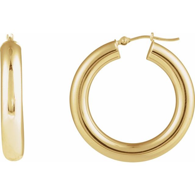 14K Gold Round Tube Hoop Earrings - Options Available